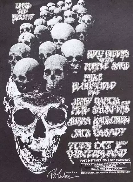 Hells Angels Jerry Garcia Concert Handbill Winterland 1973 signed Randy Tuten...
