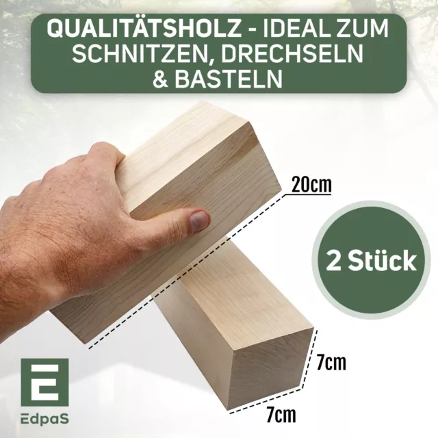 Edpas Schnitzholz Lindenholz 2er Set Holzblock (20x7x7cm) - Großes Drechselholz 3