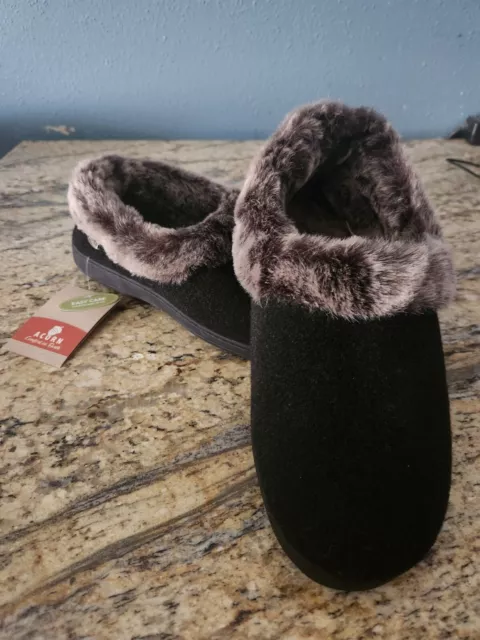 Acorn Chinchilla Collar Slipper Wide Xlg  9.5-10.5 New With Tag