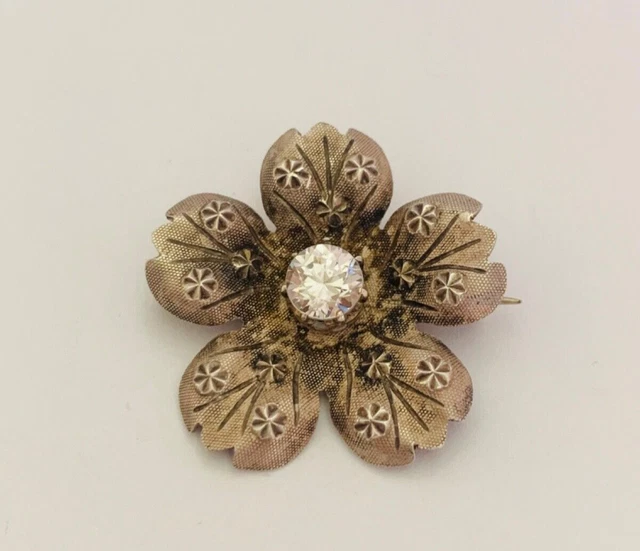 Broche Femme Vetement Broche Ancienne En Argent Massif 925 - Style Art Déco/Nouveau, Motif Fleurs - Occasion Blouse Ancienne Femme