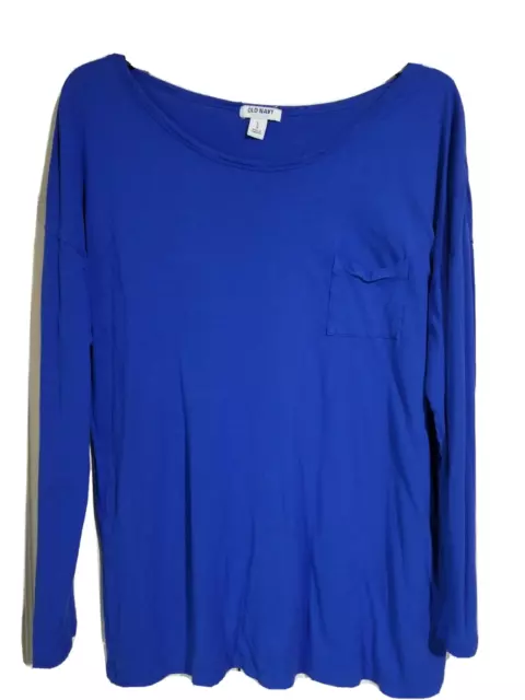 Old Navy Women Large Royal Blue Scoop Neck 100% Rayon Long Sleeve Lightwt Top