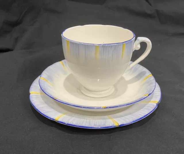 Vintage Royal Grafton China Art Deco Hand Painted Trio Cup Saucer Side Plate Tea