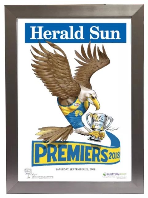 West Coast Eagles 2018 Premiers Herald Sun Poster Silver Frame Mark Knight Shuey