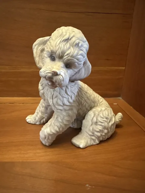 Vintage Poodle Puppy Dog Figurine Seated Royal Crown Porcelain Bisque Japan 7"