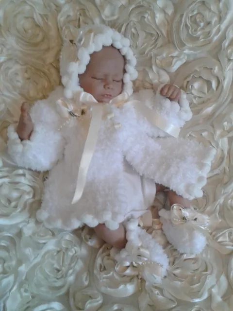 Hand knitted  baby Matinee Coat outfit set / Premature / Or  Reborn doll 16" 17"