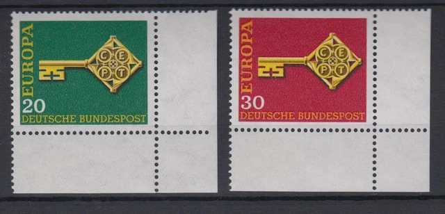 Bund 559-560 Eckrand rechts unten Europa Kreuzbartschlüssel 20 Pf + 30 Pf **