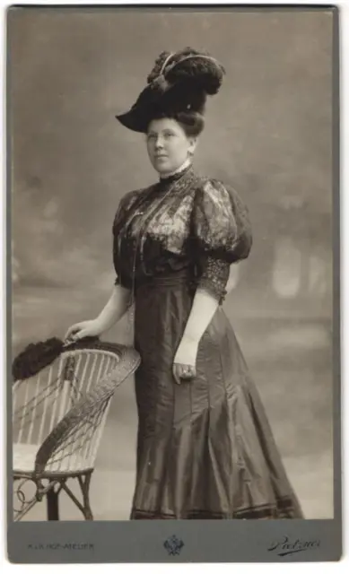 Photography Pietzner, Vienna, portrait lady in silk dress with buffalo sleeves and F