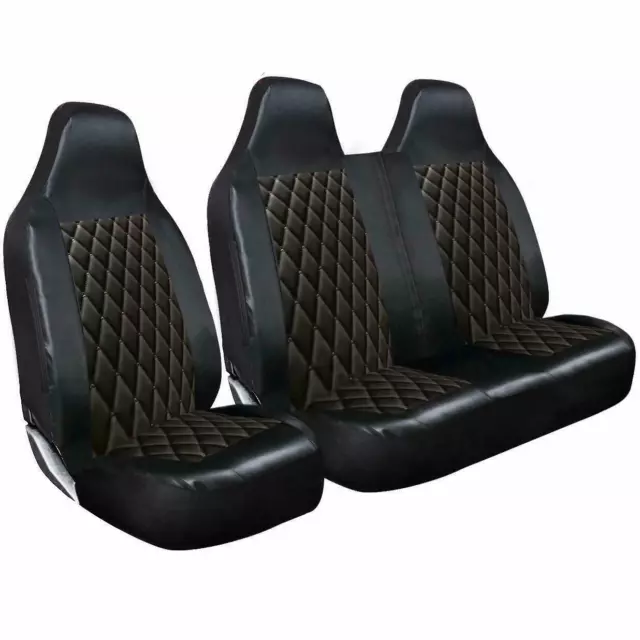 Ford Transit Mk6 Mk7 Mk8 Van Seat Covers Quilted Diamond Leather 2-1