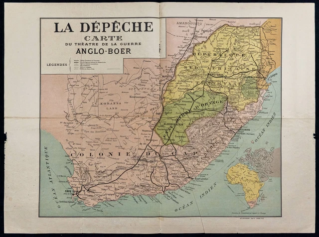 ANTIQUE BOER WAR MAP of South Africa - The Absent Minded Beggar ...