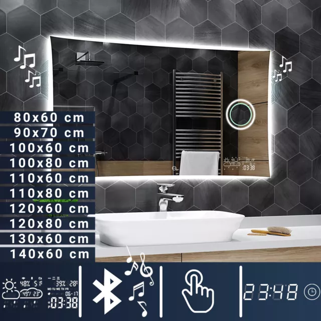 Miroir Salle De Bain Lumineux LED STATION MÉTÉO BLUETOOTH Lisbona + TOUCH