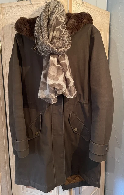 JOULES KHAKI PIPER Parka Coat With Faux Fur Trim Hood. Size 12 42.00 PicClick UK