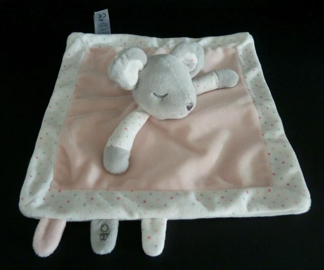 Y12. Doudou Plat Obaibi Okaidi Ob Souris Rose Blanc Gris Carre Ob - Etat Neuf*