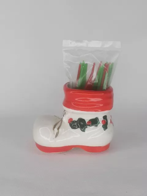 Christmas Santa's Boot Toothpick Holder Ceramic Japan Mid Century Holiday Decor 2