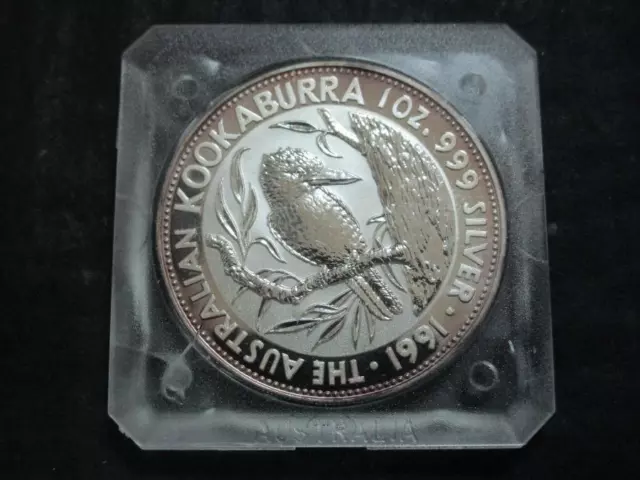 Silbermünze 999er - Australien 5 $ (1 OZ) 1991 "Kookaburra" VZ   MW8570