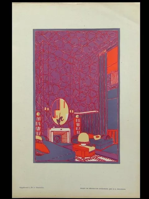 Jacques Emile Ruhlmann, Projet De Decoration - 1923 - Pochoir, Art Deco