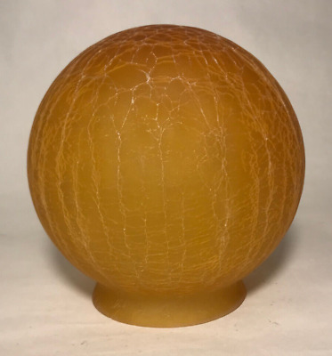 New Art Deco Amber Crackle Glass Lamp Shade, Ball Globe, 3 1/4" Fitter, #CS963