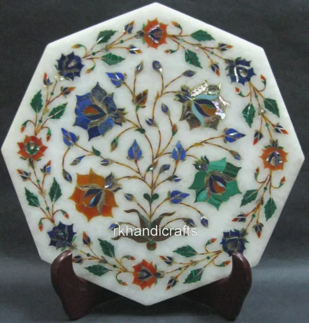 25.4cm Achteckige Marmor Platte Blumenmuster Inlay Arbeit Teekanne Ständer für