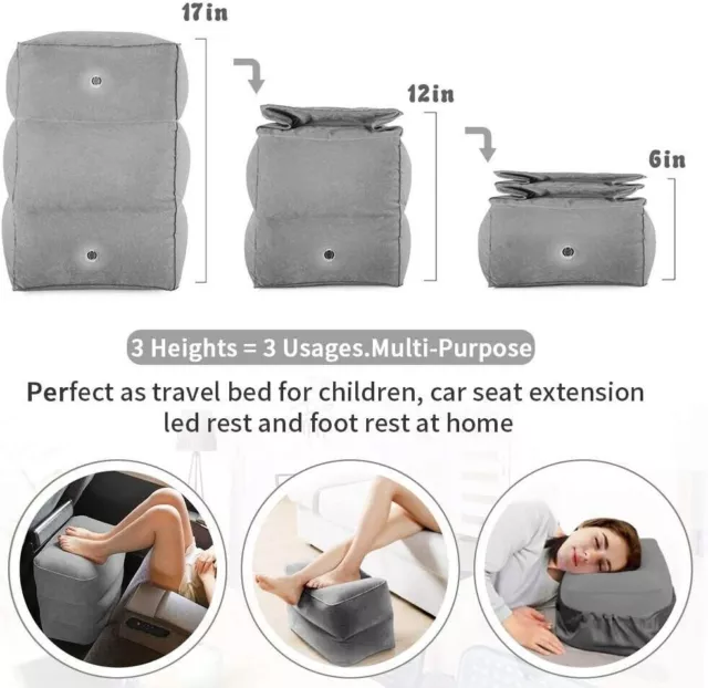 Inflatable Travel Foot Rest Pillow Portable Adjustable 3-Layer Height Stool GERY 2