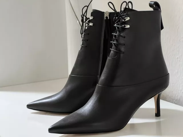 Hugo Boss Damen Leder Stiletto-Ankle-Boots, Stiefeletten, schwarz