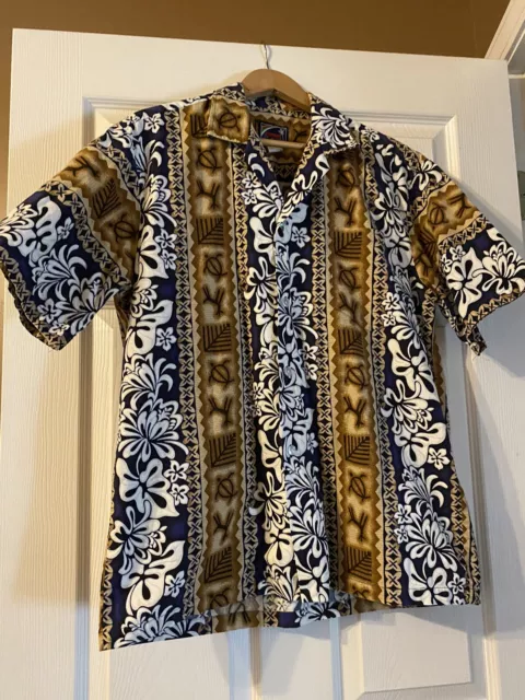 vintage  OHana Fashion Cotton Tiki Brown/ Beige/Hawaiian Men’s shirt sz L