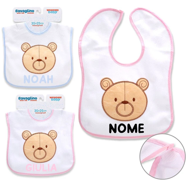 Set Da 3 Bavaglini Neonato Personalizzati Con Nome - In Cotone Ipoallergenico, Idea Regalo Utile E Carina - Foto 12