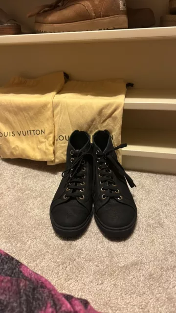 LOUIS VUITTON women's black leather hi-top sneakers | Size US 5.5  (22.7cm/8.9in)