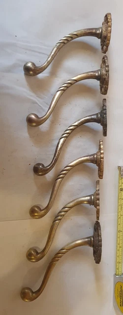 6 Victorian art Nouveau brass Coat Hooks