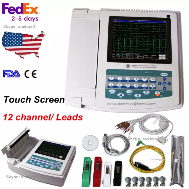 NEW ECG1200G Digital 12 channel/lead EKG PC Sync software Electrocardiograph US