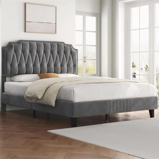 YAHEETECH 5FT KING Bed Frame Upholstered Platform Bed with Adjustable
