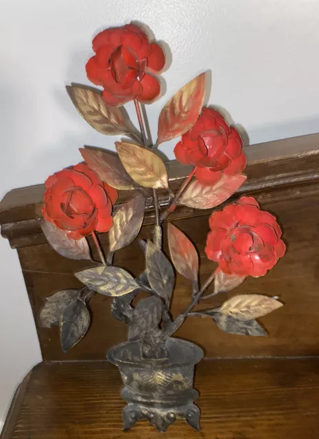 shabby chic hong kong enesco Red rose flower wall hanging Metal