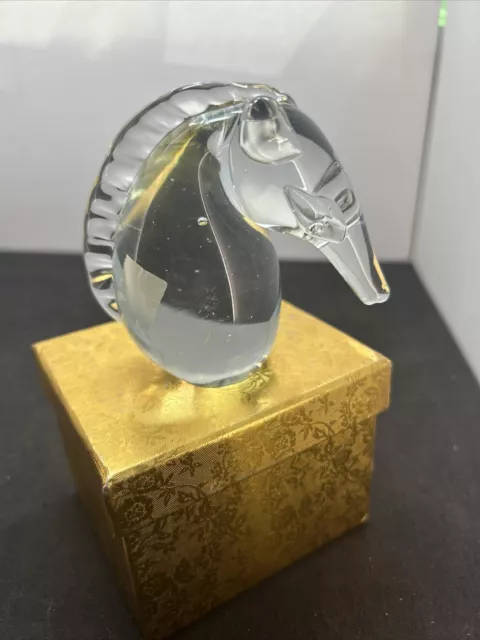 Vintage Horse Art Glass Paperweight Clear Glass Horse Head  4"