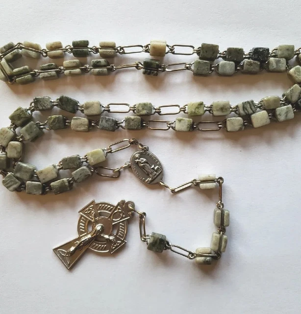 Vtg Irish Connemarra Marble Beads Rosary 25 Inches Erin Crucifix