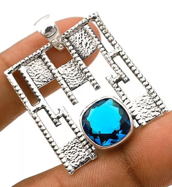 Natural 5CT London Blue Topaz 925 Sterling Silver Pendant 1 1/2" Long NW1-9
