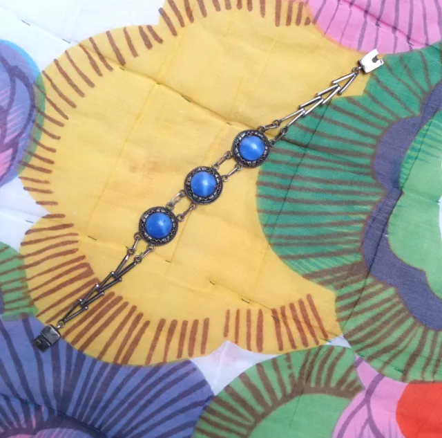 Vintage 1930s Art Deco Blue Czech Glass Bracelet. Sustainable. Gift Wrapped.