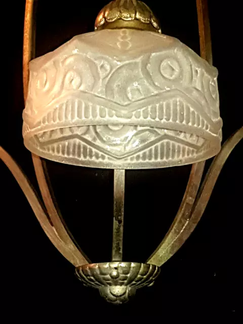Lustre Art Deco Nickelè Argentè 3 Tres Belles Rares Tulipes Coupes  20/30