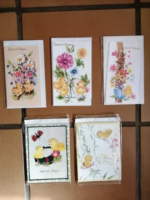 Lot de 5 anciennes jolies cartes postales de Pâques avec enveloppes