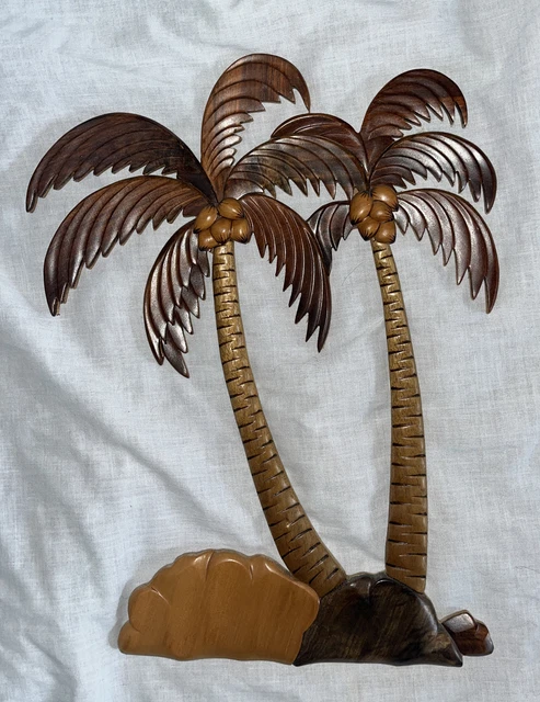 Aloha Wood Art by the Le Family Wood Carved Palm Trees Wall Art Souvenir Hawaii