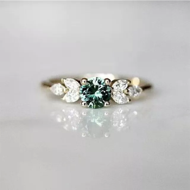 925 Silver Women Wedding Jewelry Gorgeous Green Cubic Zircon Ring Sz 6-10