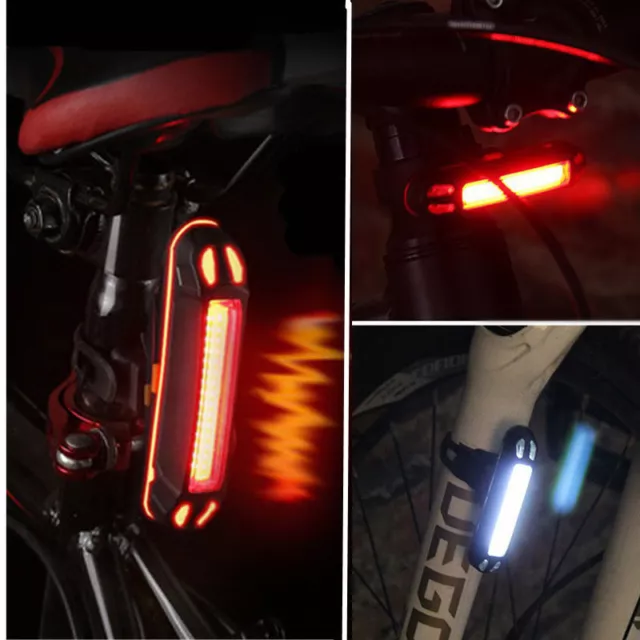 USB Rechargeable Bike Bicycle LED Tail Light Safety Cycling Warning Rear Lamp Vi