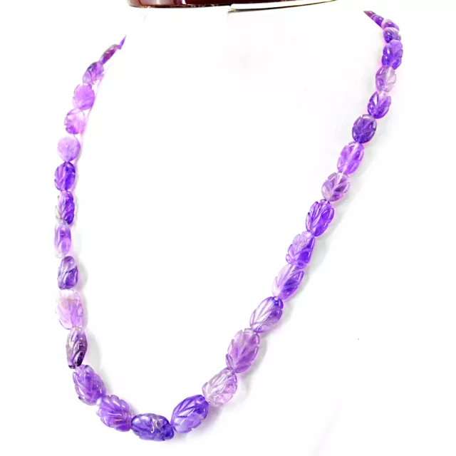 198.50 Cts Natural Untreated Purple Amethyst Oval Carved Beads Necklace (Rs)