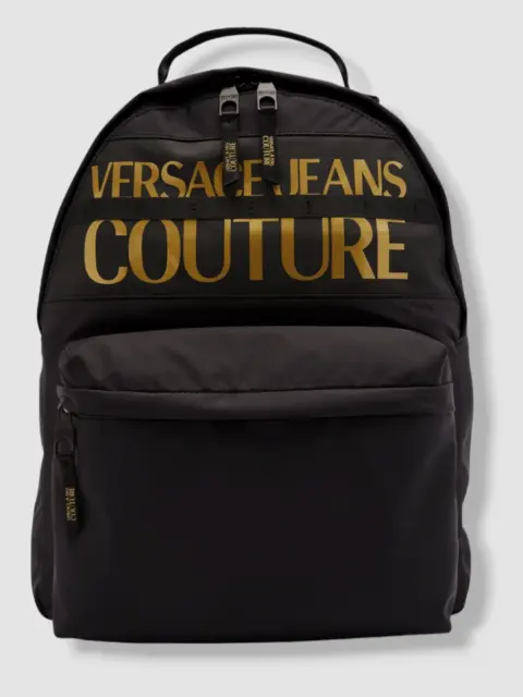 $352 Versace Jeans Couture Men's Black Print Logo Nylon Travel Bag Backpack