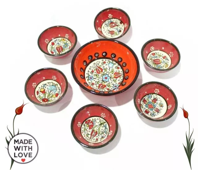 7x Turkish Ceramics Bowls Set Handmade Dishes Hand Painted Pottery