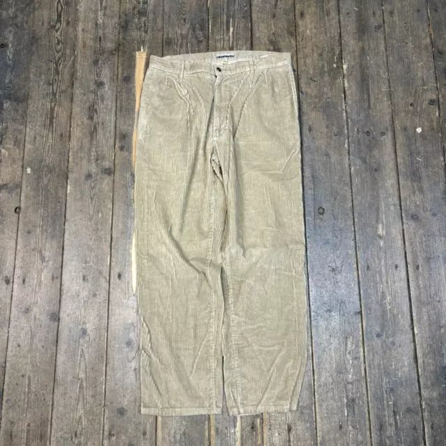 Jumbo Cord Trousers Straight Leg Vintage 90s Corduroy Pants, Beige , Mens 36”