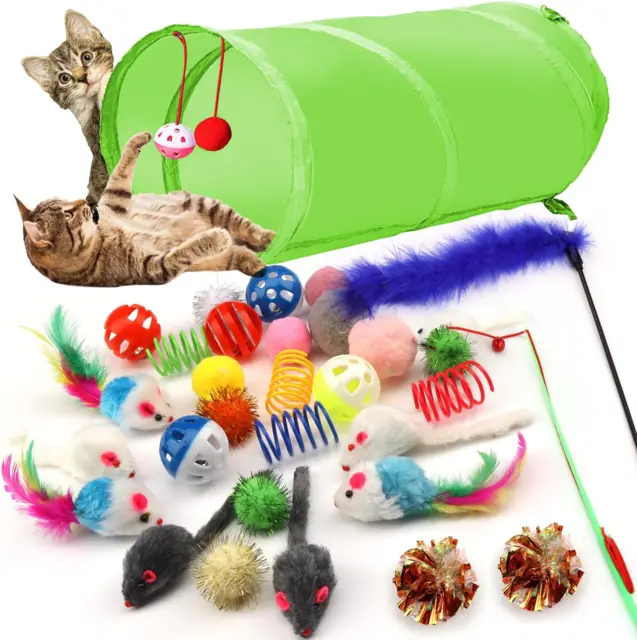31 Stück Katzen Spielzeug Mit Katzentunnel, Bälle, Katzenspielzeug Mäuse, Feders
