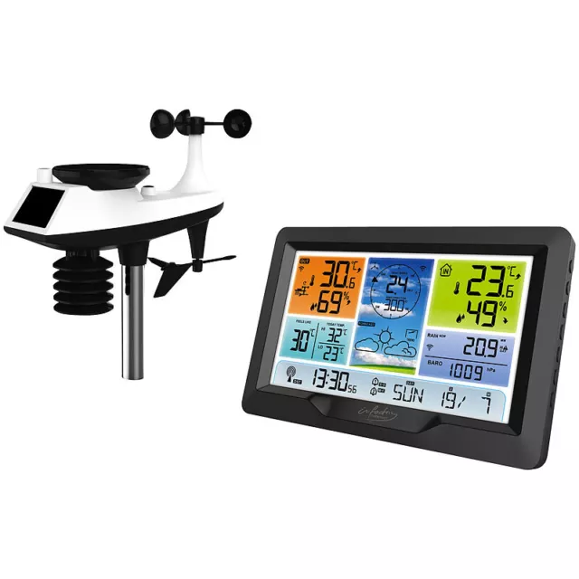 infactory Funk-Wetterstation mit XL-Farbdisplay, Außensensor und Wecker 2