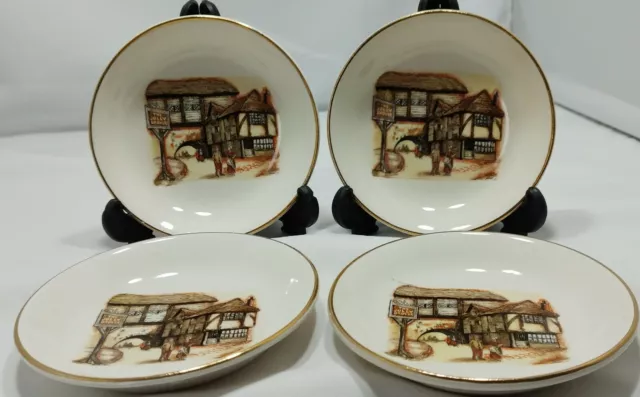 4 Vintage China Trinket Dishes/Coasters By Sandland Ware  The Jolly Drover Pub