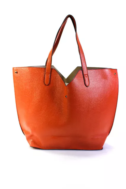 Neiman Marcus Womens V Cutout Tassel Faux Leather Tote Handbag Orange 3