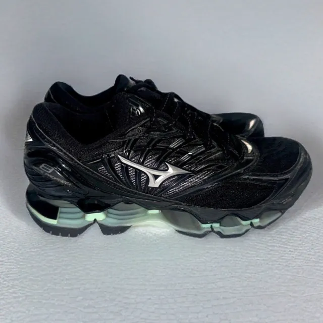 Mizuno Wave Prophecy Women’s LaceUp Running Shoes Black/Silver/Aqua Green Size 6