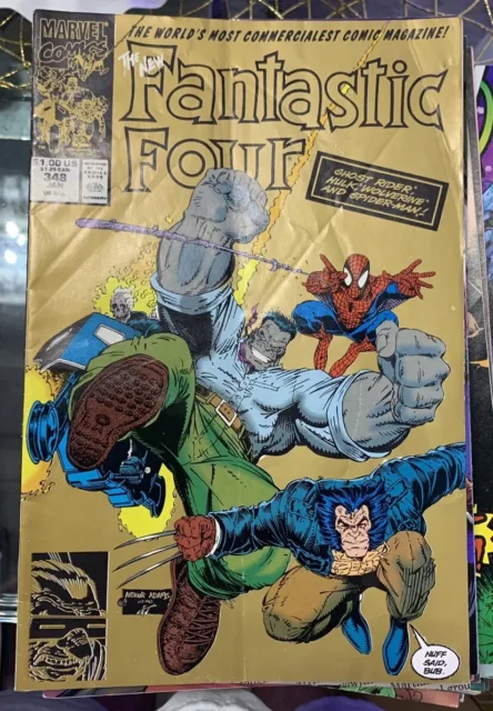 Fantastic Four 348 (1991) Gold Reprint Wolverine Spiderman Hulk Marvel Comics OT