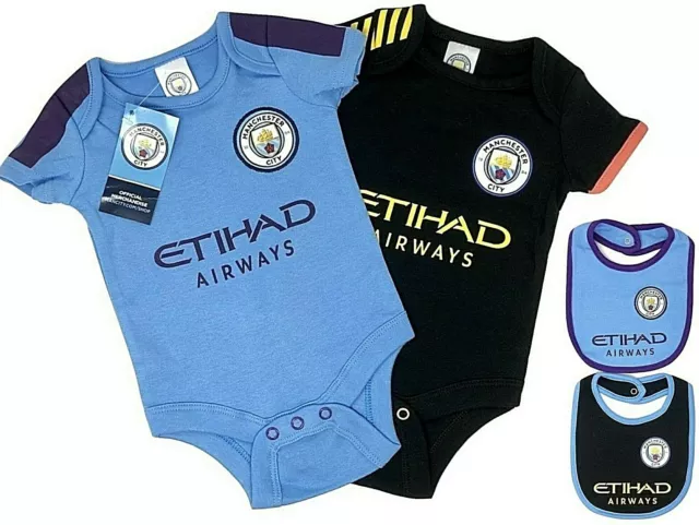 MANCHESTER CITY FC BABYS KINDERWAGEN KÖRPERANZUG BABY WACHSEN WESTE x2 MAN MCFC